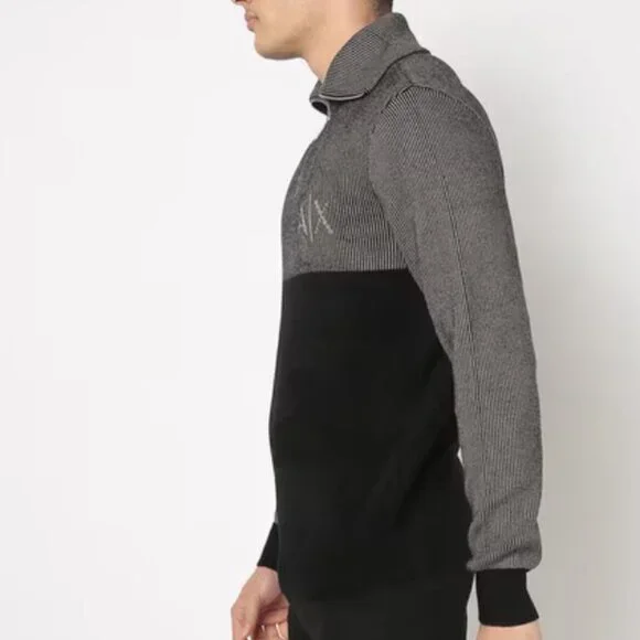 ARMANI EXCHANGE Men's Colourblock Half-Zip Jacquard Pullover Size Large - Picture 6 of 6